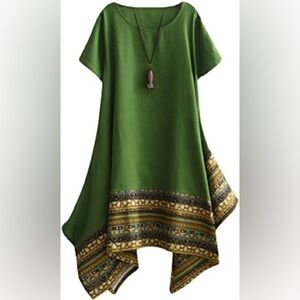 Minibee Women's Ethnic Cotton Linen Short/Long Sleeves Irregular Sz XXL